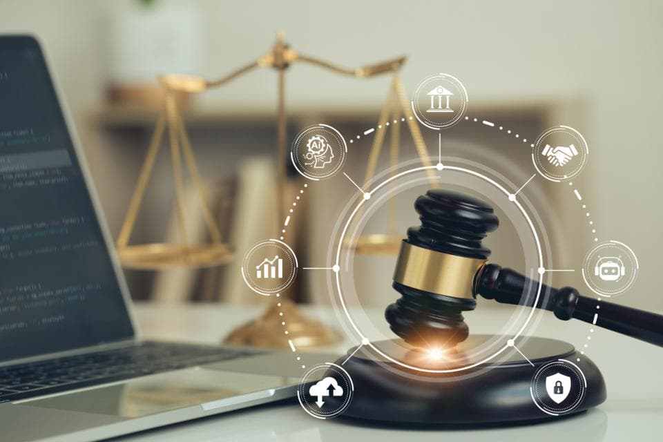 Criminal defense lawyer in courtroom